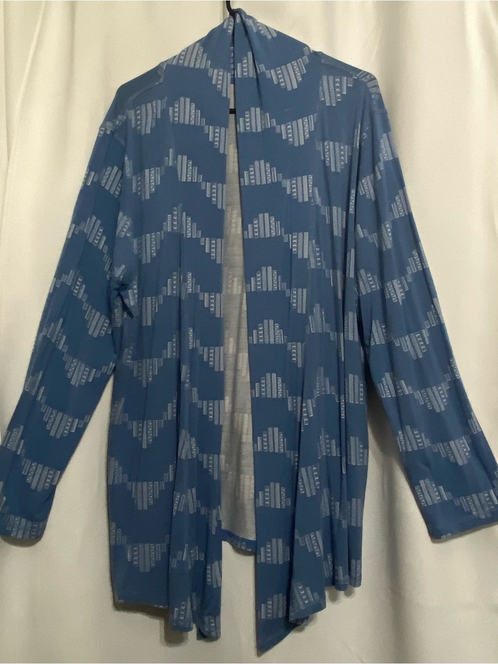 HI Finest Women's Blue Geometric Tribal Open Front Draped Cardigan Sz 2X